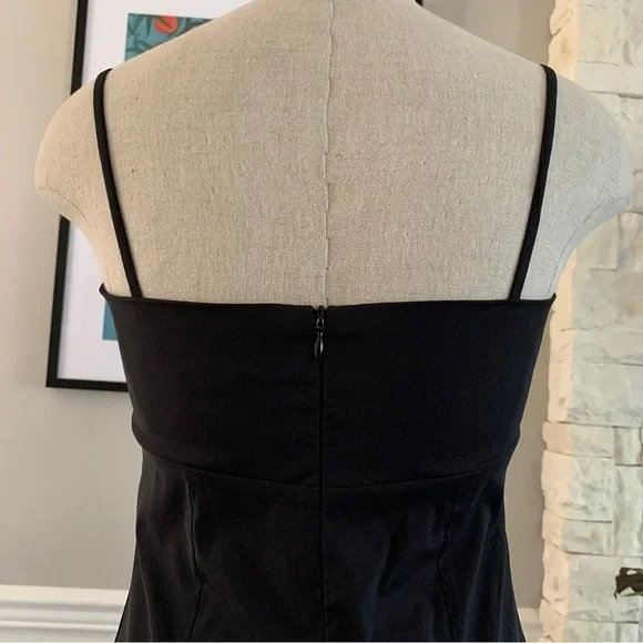 Vintage  90s Minimalist Black Dress Spaghetti Straps Midi Side Slit Size Small - Picture 9 of 11
